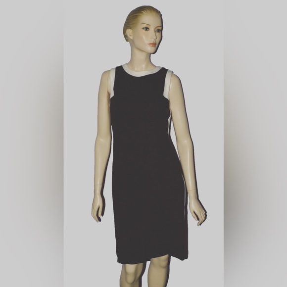 RALPH LAUREN SZ 6 SMALL BLACK WHITE CONTRAST TRIM JERSEY MINI SLEEVELESS DRESS - Picture 1 of 7